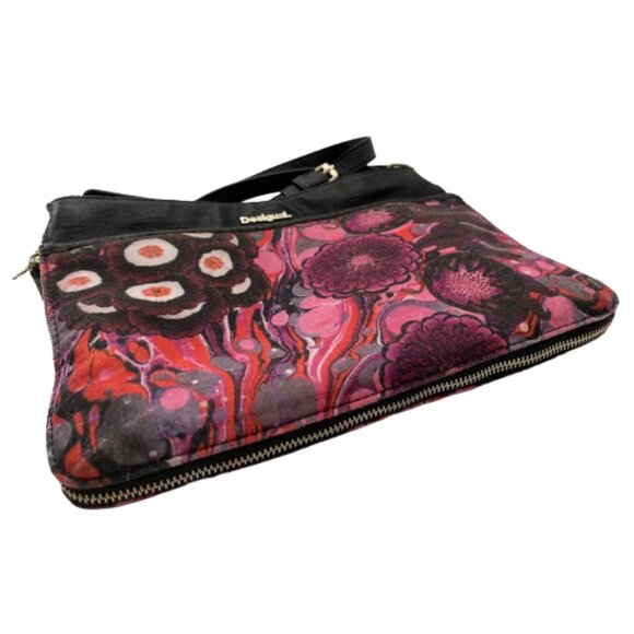 DESIGUAL Floral Pink Purple Black Faux Leather Crossbody Bag - Picture 4 of 15